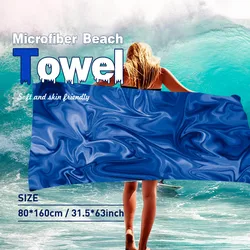 1 pc Blue Sandproof Absorbent Microfiber Beach Towel - Lightweight, Quick Drying, for Swimming, Camping, Yoga and Beach Outdoor