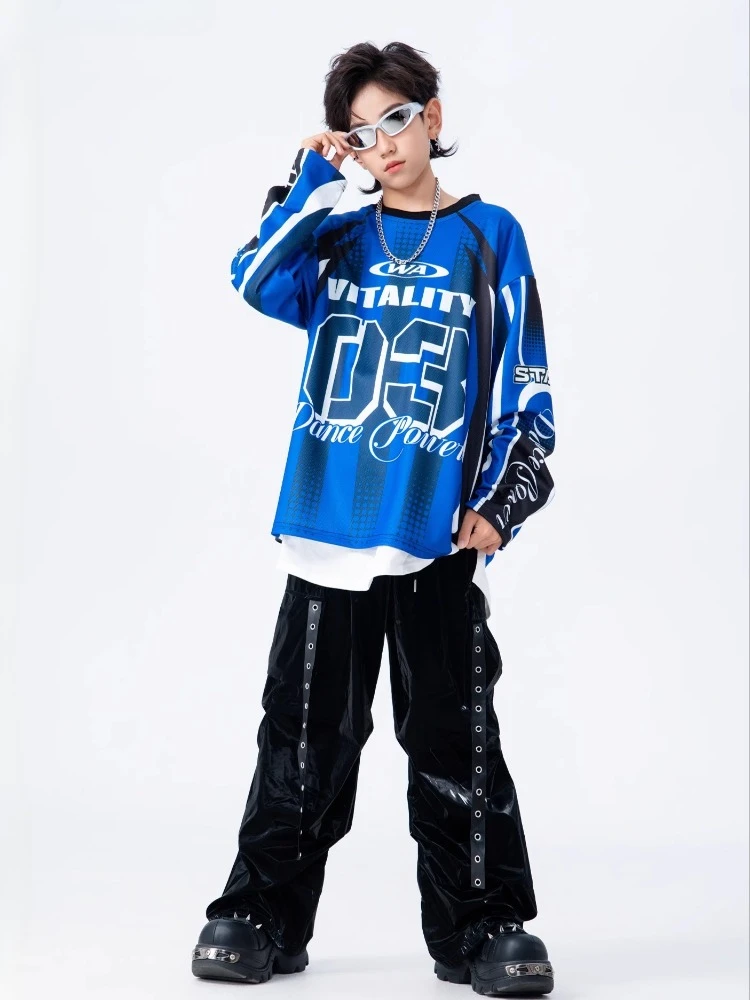 Jungen Streetwear Hip Hop Kontrast Sweatshirt Glänzende Leder Cargo Hosen Coole Street Dance Sport Kleidung Sets Gruppe Jazz Kostüme