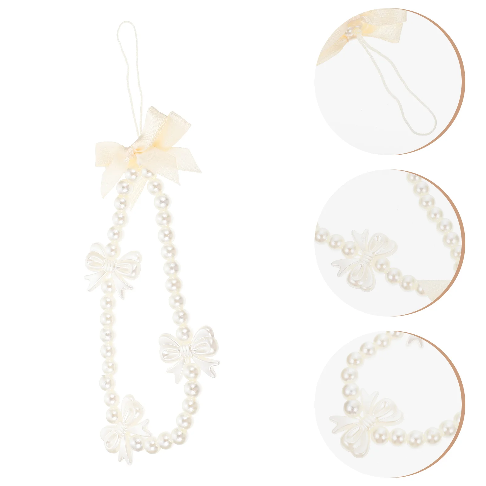 

Pearl Lanyard Chain Pendent Decor Decorative Wrist Strap Hanging Pendant Bow Knot Design -lost