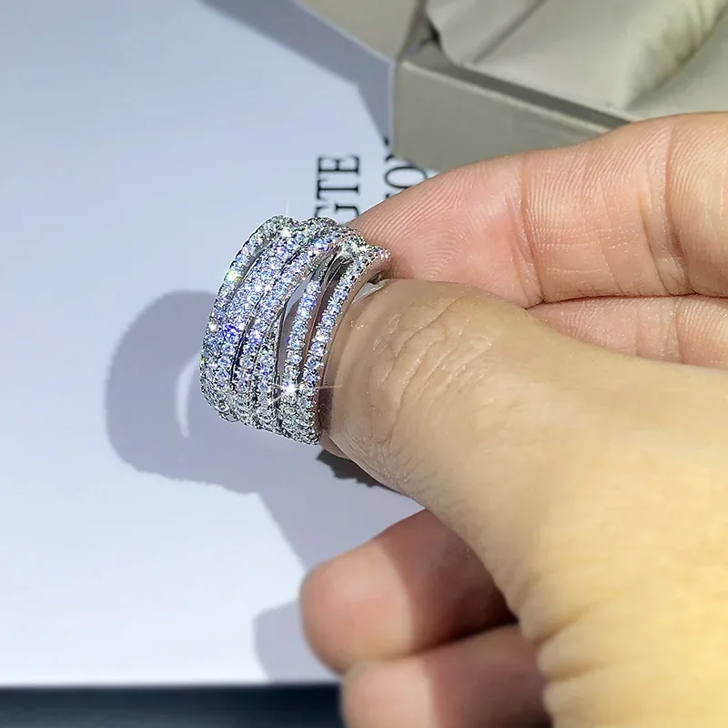 Brede 925 Sterling Zilveren Vrouwen Ringen Verweven Ontwerp Zirkonia Trouwring Voor Vrouwen Valentijn Cadeau Sieraden Jubileum