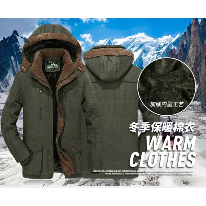 

Men Hooded Military Warm Parkas 6XL Good Quality Male Fit Winter Coats Multi-pocket Jackets Coat Long Winter Coats Down Jackets