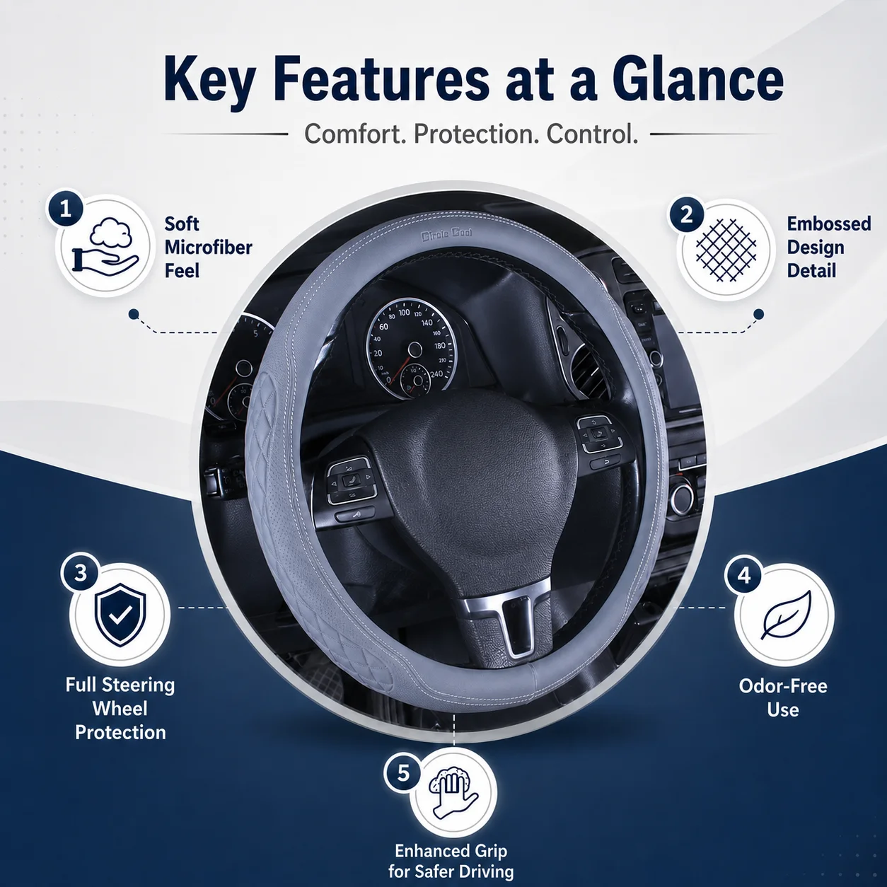 Car Steering Wheel Cover, Soft Microfiber + Three-Dimensional Embossing Technology, Breathable and Non-Sticky, Suitable for All Seasons, Compatible with Most Car Models, Enhances Driving Comfort