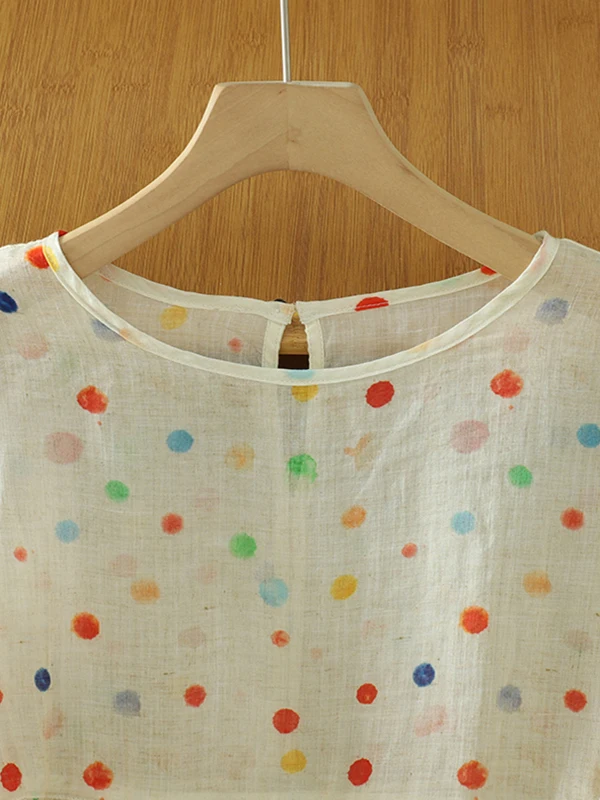   Polka Dot Katoen Linnen ort Sve irt Dames Zomer Zoete Jeugd Losse Buik Die Afslankende Linnen Top