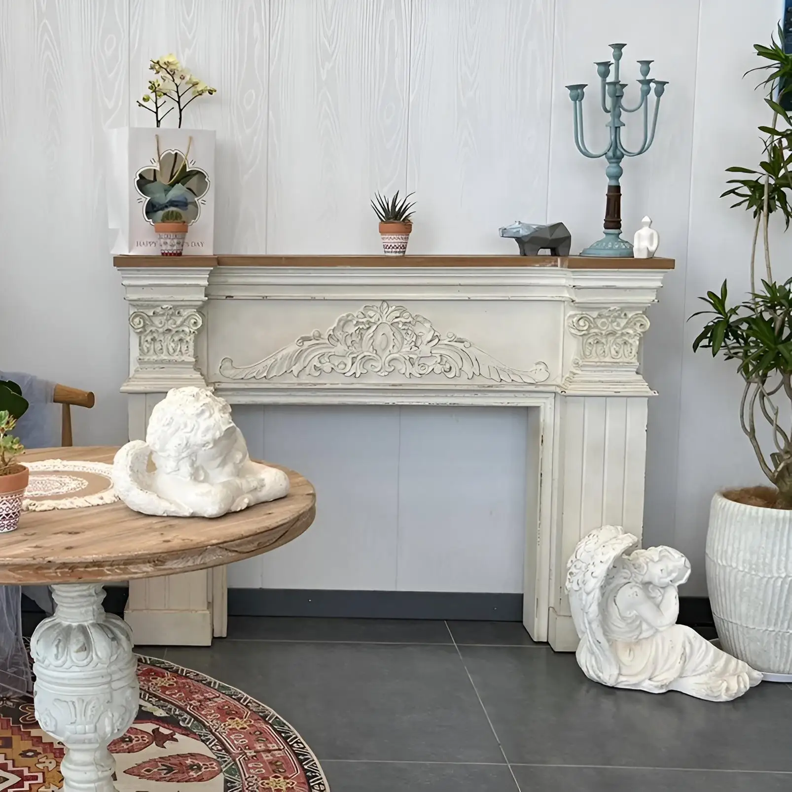 Simulation fireplace decorative cabinet living room background wall French fireplace cabinet porch rack European simulation