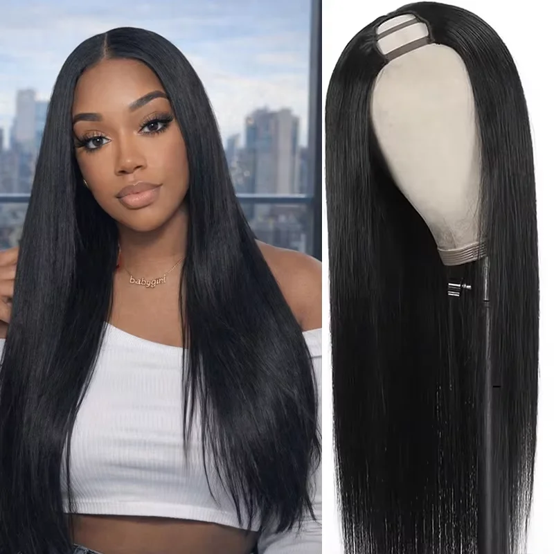 Natural Color Bone Straight Human Hair V Part Human Hair Wig No Leave Out No Sew In 200% Density Minimal Shed Heat Resistant Machine Made Beginner Friendly For Women 32 Inch