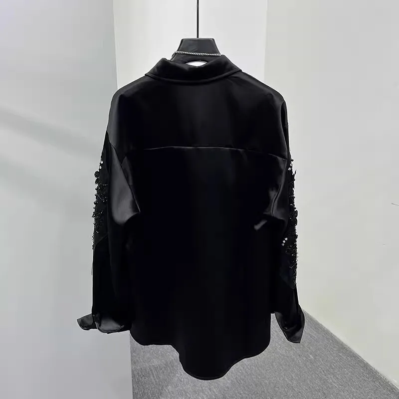 WVGA Spring Autumn New Men's Original Design Heavy Embroidery Turn-down Collar Long Sleeved Shirts Niche Chic Casual Shirt W8073