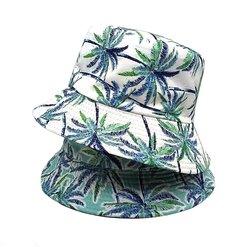 Four Seasons Polyester Cartoon Tree Print Bucket Hat Fisherman Hat Outdoor Travel Sun Cap for Men and Women