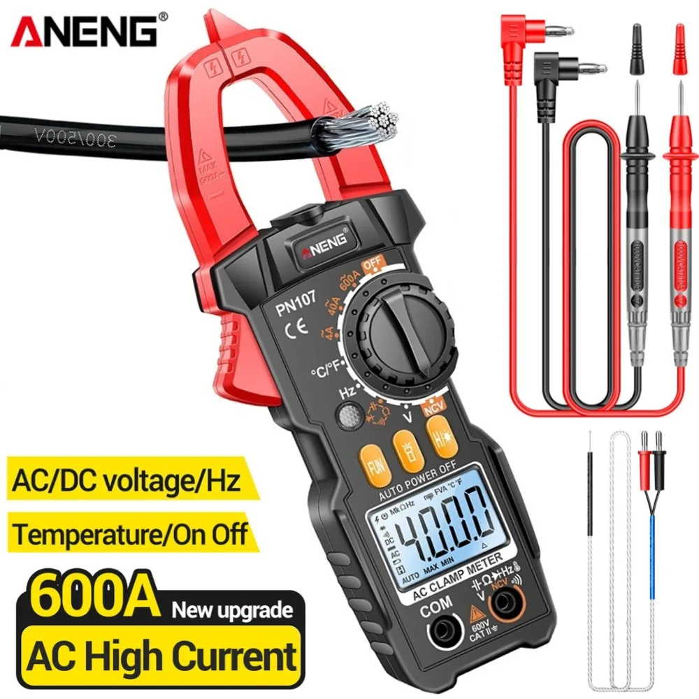 

ANENG PN107 4000 Counts Digital Clamp Meter AC/DC Current Multimeter Ammeter Voltage Tester Frequency Ohm Capacitance NCV Tool