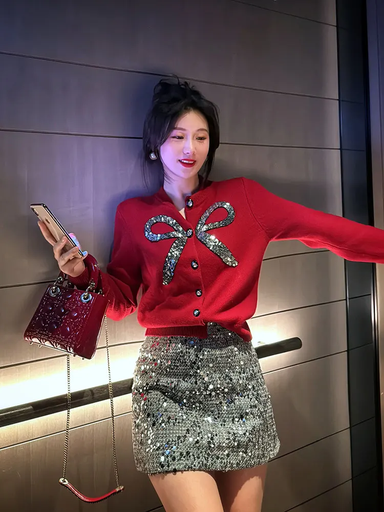 

YANGXIAOJING ey iny Diamond A-Line Skirt Women's Spring Autumn New Slim Fit High Waist ort Semi-Body Skirt