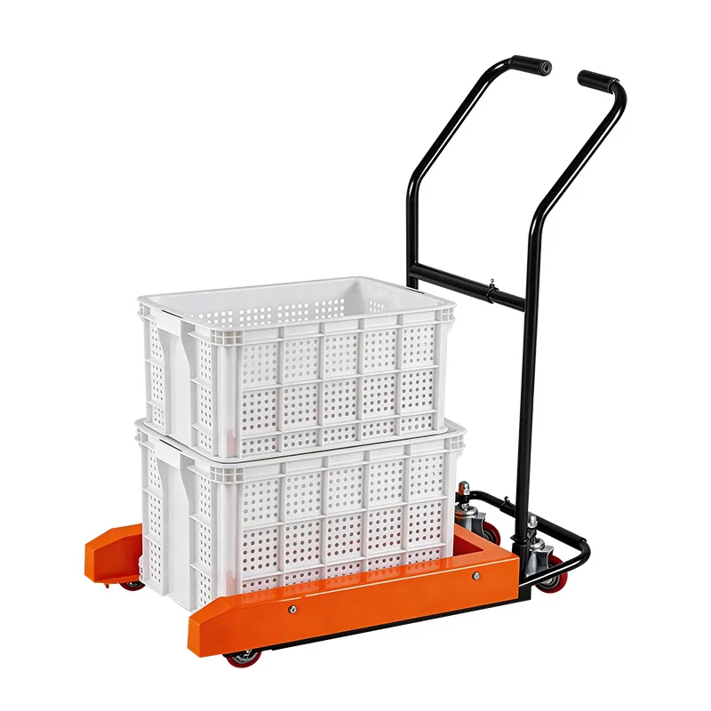 Manual Tote Box Transport Trolley Plastic Crate Handling Cart For Egg Vegetable Seafood Crate Transfer And Warehouse Cargo Work