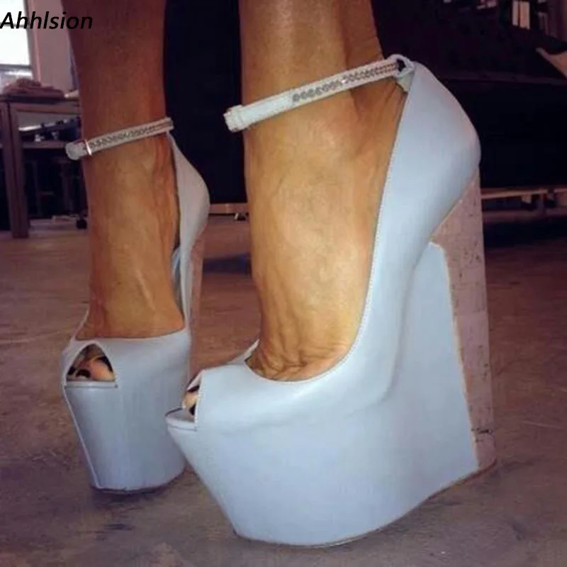 

Ahhlsion/женские летние сандалии ручной работы на танкетке, элегантная светло-голубая повседневная обувь с круглым носком на высоком каблуке, женская обувь США, большие размеры 4-15