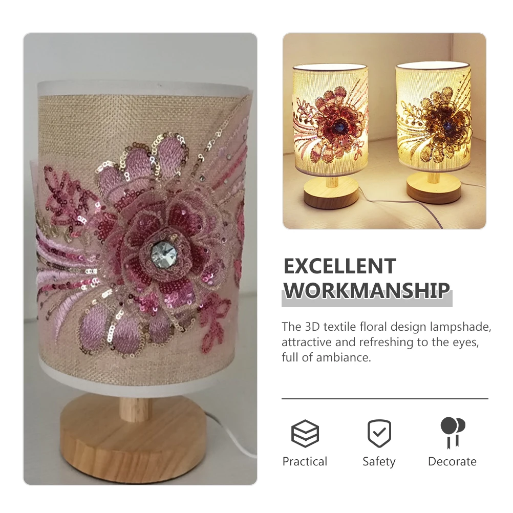 Fabric Flower Lamp Bedroom Light Nightst Cloth Small 3D Design Table Light LED USB Plug Wood Decor