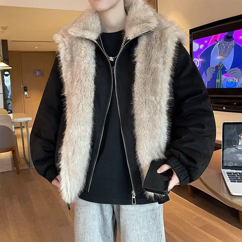 Men Clothing Winter Warm Thick Fur Patchwork Jackets Parka Quilted Faux Two-Piece Jacket Trendy Couple's Coat Bomber Jacket New