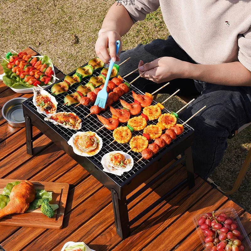 Convient pour l'extérieur ménage Barbecue gril étagère charbon de bois Barbecue pliant pratique ensemble d'outils charbon de bois