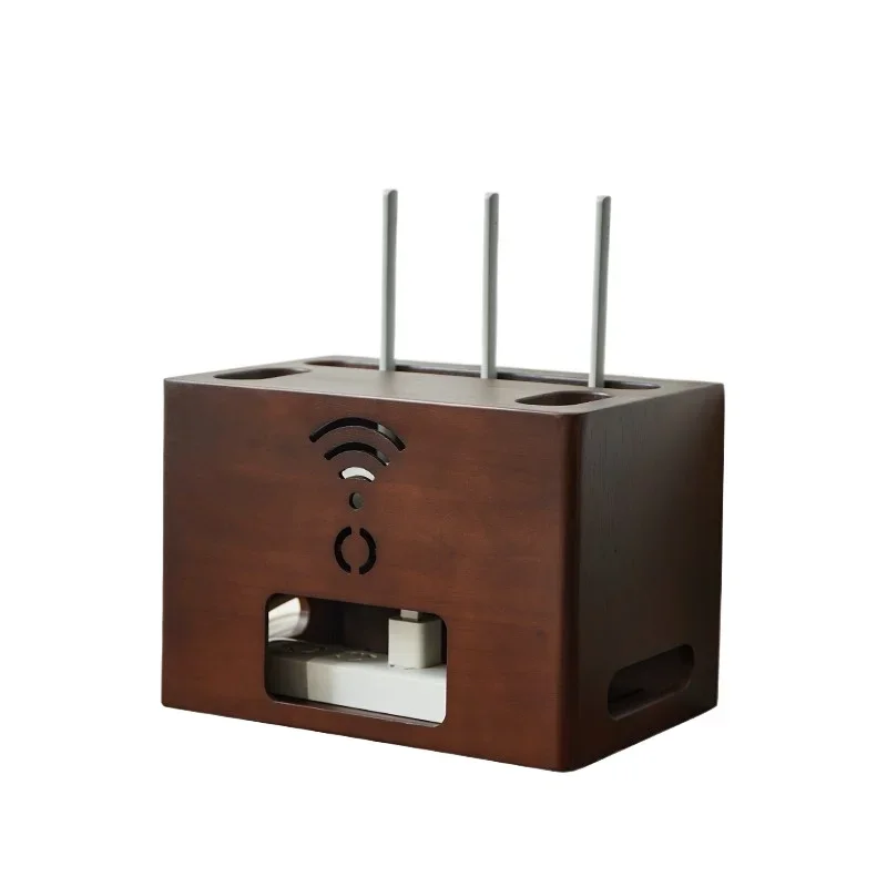 WiFi Router Storage Box Solid Wood TV Set Top Boxes Socket Wires Organizing Shelf Double Layer Structure Home Supplies