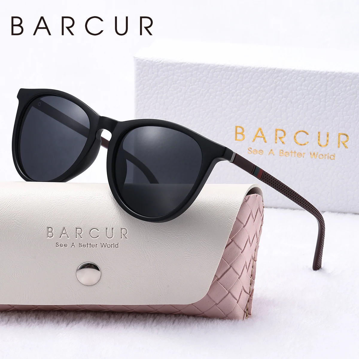 BARCUR Blaue modische polarisierte Sonnenbrille, heller Komfort, PC, runder Rahmen, Urlaub, Reisen, Damen-Sonnenbrille, modisches Geschenk für Mädchen – Detail 6