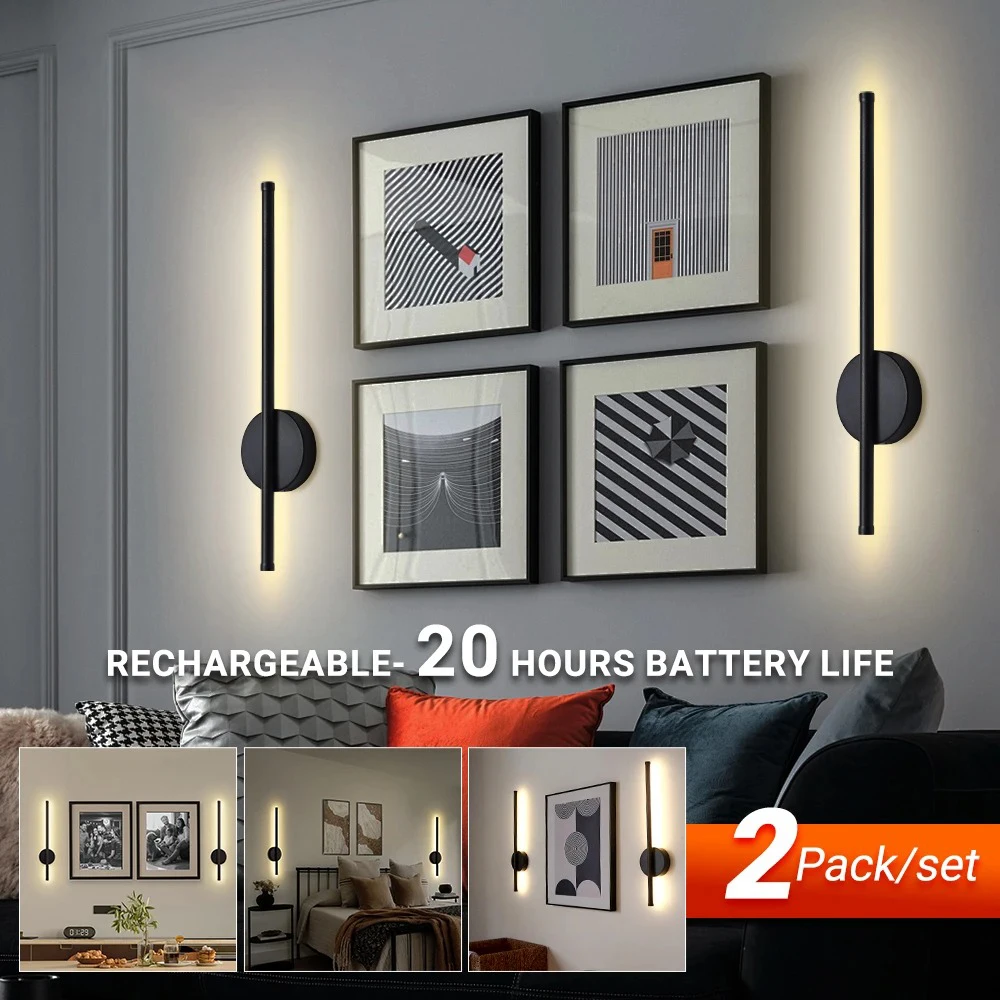 

2-pack Rechargeable Wall Light LED 50 80cm Dimming Wall Sconce with Remote Control Sofa Background Gaming Room Decoration