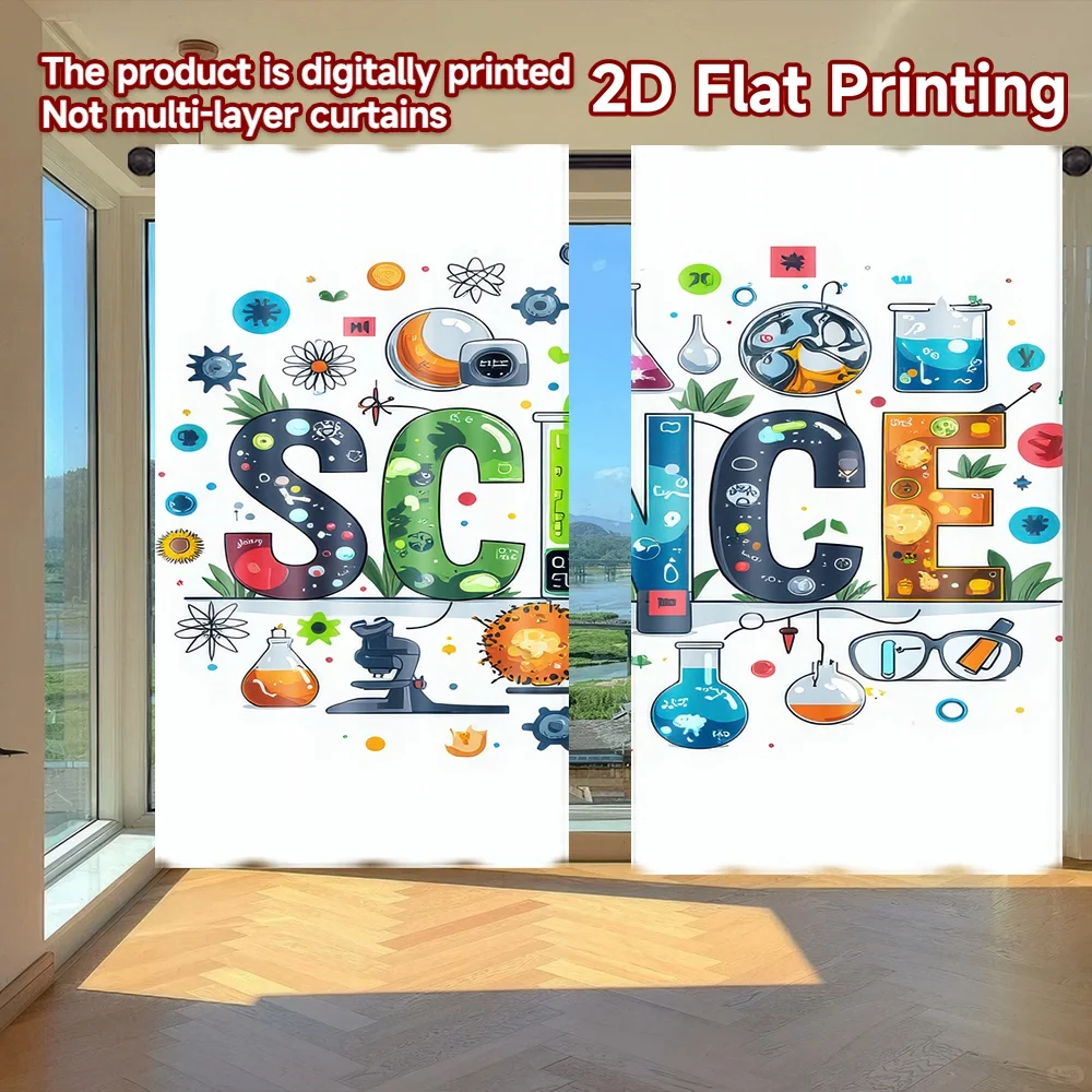 

2D flat printing 2pcs Window Curtains Science Themed Digital Printed Polyester Drapes Party Decorations for Oversized Outdoor
