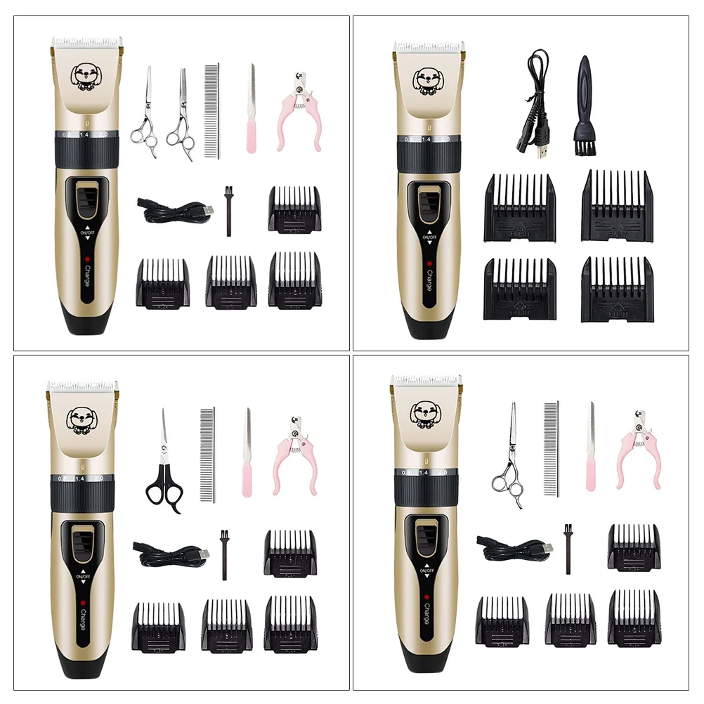 

4Pcs USB Pet Grooming Kit Dog Clippers Quiet Operation Safe Ceramic Blade Hair Trimmer for Home Salon Use Pet Clippers