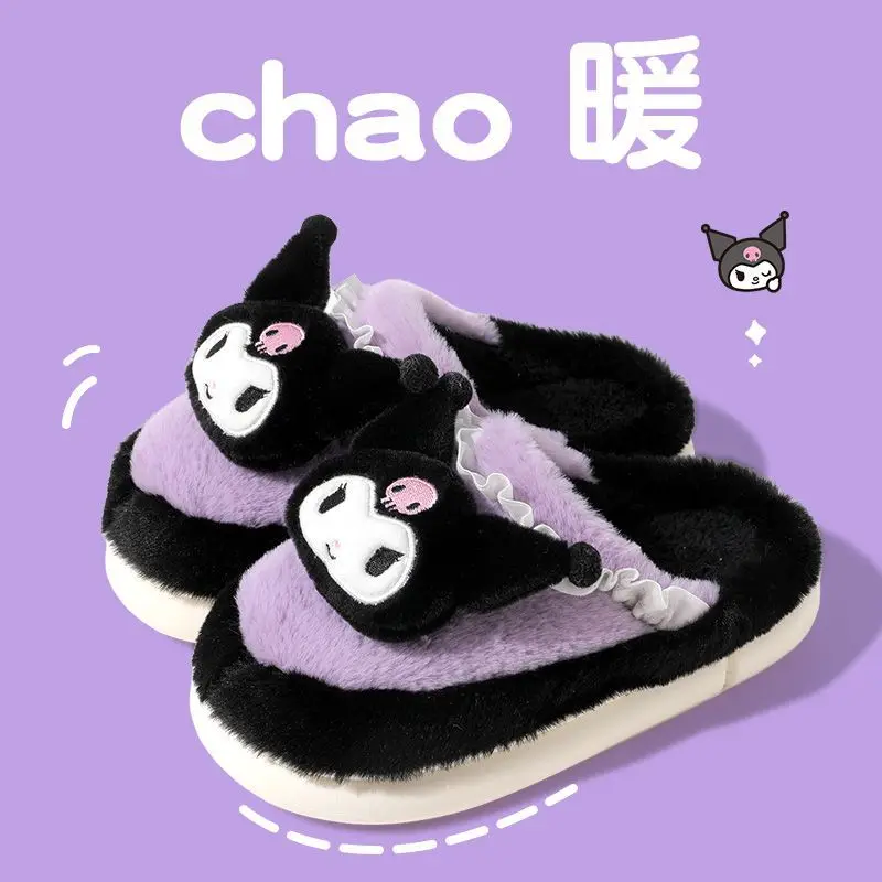 

Sanrio Kuromi Cotton Slippers Cartoon Cute Winter Home Slippers Thick Sole Keep Warm Cotton Shoes Christmas Gift for Girlfriend