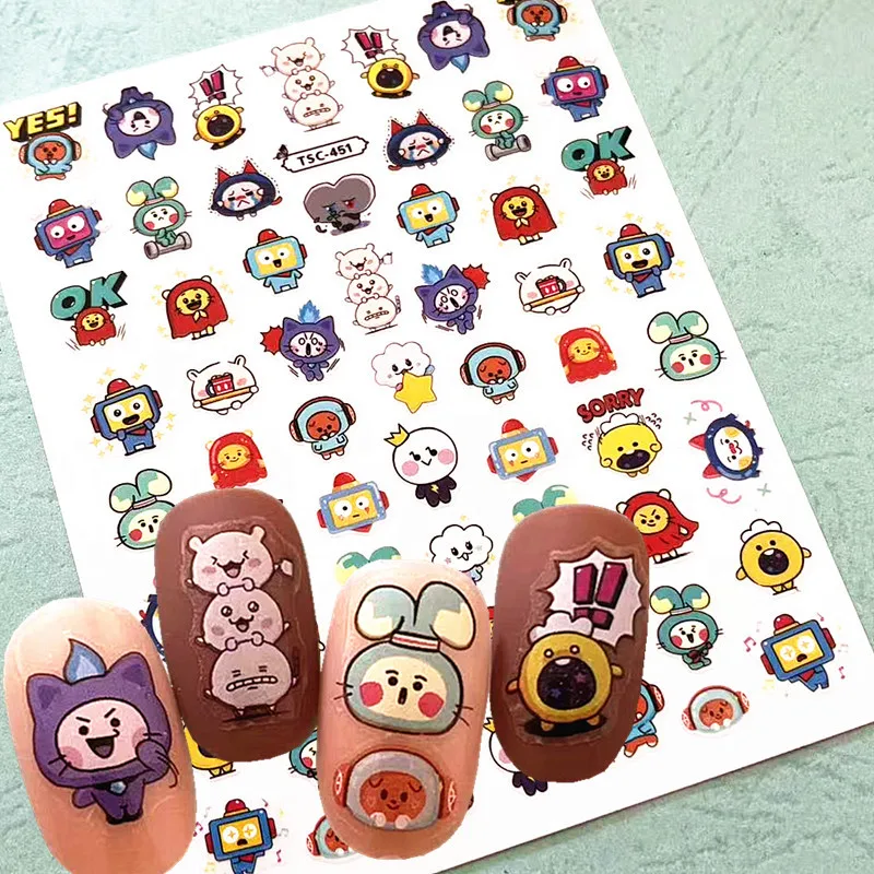 

Newest Cute Anime Feture Design 3D Self Adhesive Back Glue DIY Manicure Decoration Tips Nail Stickers TSC 451