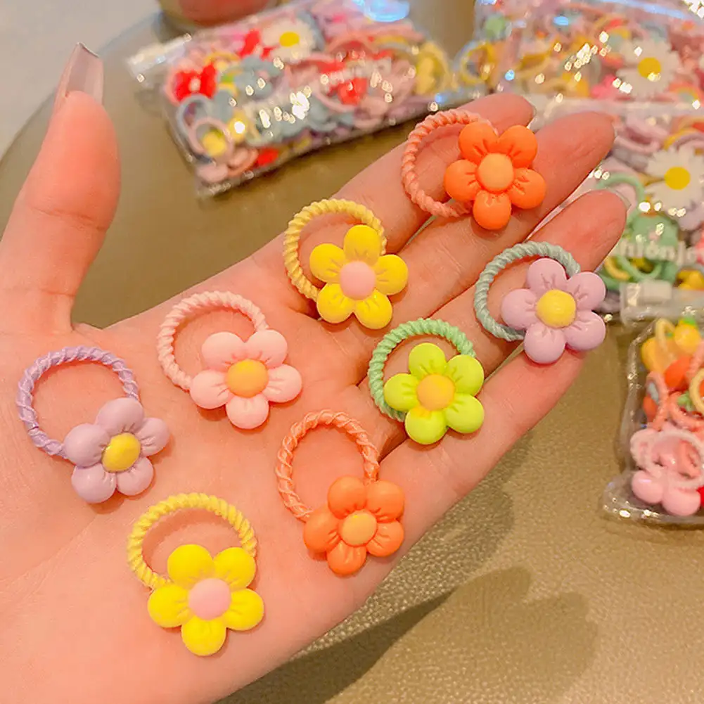 20pcs/bag Cute Cartoon Children Elastic Hair Bands Kids Girls Bow Scrunchies Hair Ropes Sweet Hair Circle Baby Hair Accessories