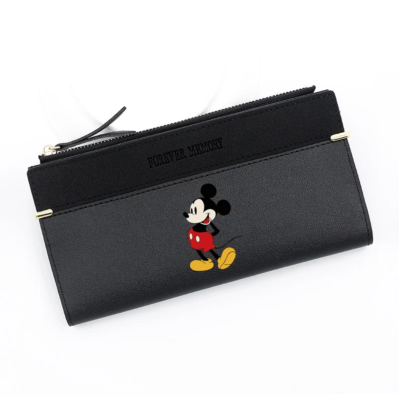 Cartera con cremallera de Mickey Mouse de Disney, carteras largas para mujer, bolso de mano a la moda, tarjetero, cartera Vintage de cuero PU para negocios, regalos