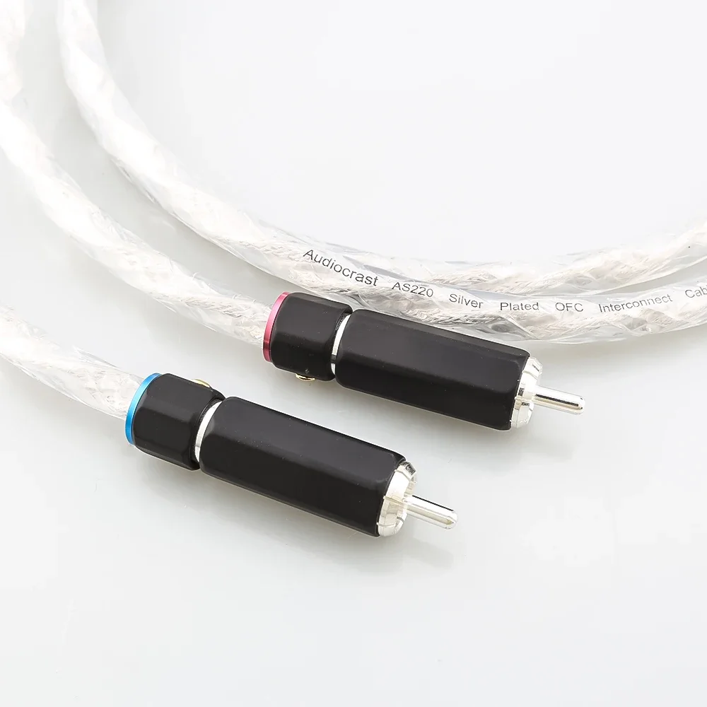 Audiocrast Hifi RCA كابل الصوت Liton مطلي بالفضة المزدوج مرشح حلقة حمى كابل إشارة الصوت RCA إلى RCA