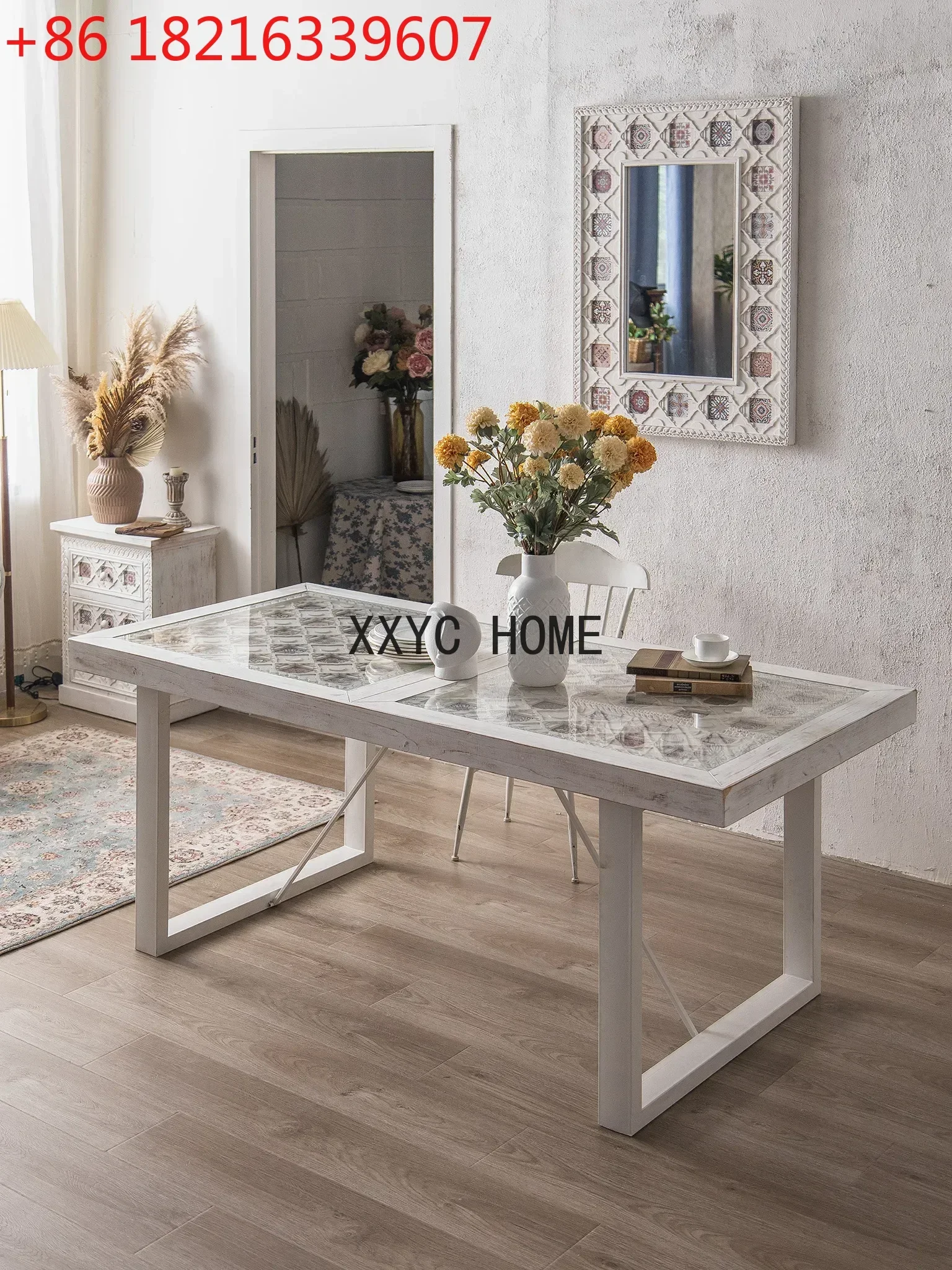 Rectangular Living Room Long Table with Glass Table B & B Furniture Furnishings Tea Table