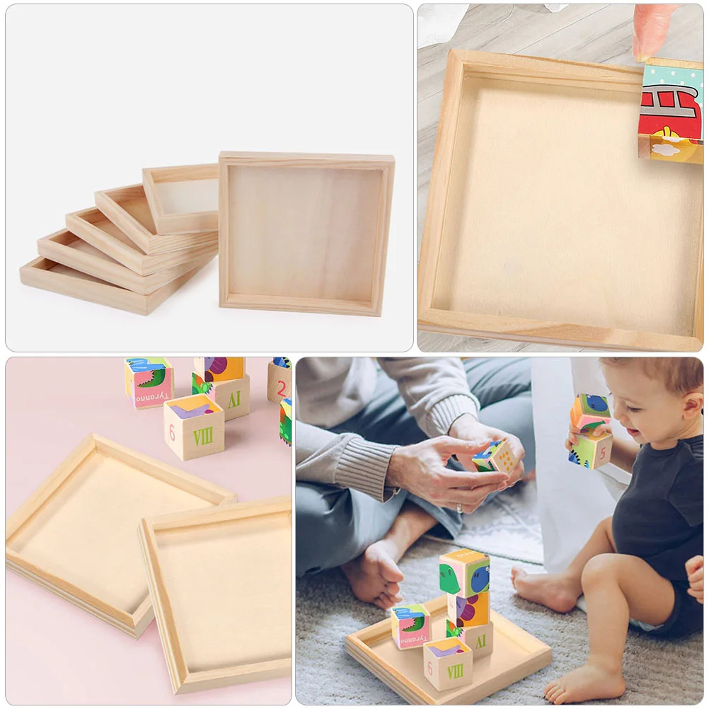 

5 Pcs Wooden Box Tray Puzzle Toy Trays Sundries Holder Storage for Block Unfinished Cube Puzzles