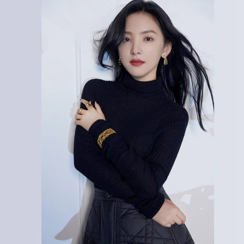 

Ele Basic Wool Knitted Sweater High Collar Long Sve Soft Cozy Underwear Top Autumn Winter Commute Sle Pure Color