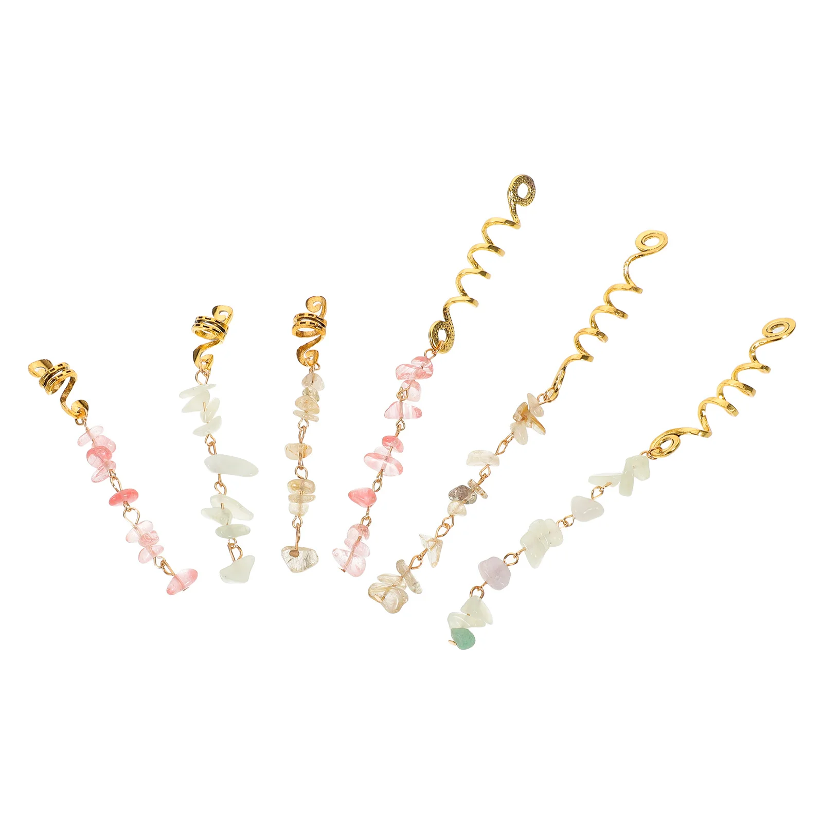 

6 шт., кулон из натурального камня, спиральные украшения для волос, коса, очаровательные зажимы для дредов, аксессуары для женщин, косички для волос, кольца, дреды