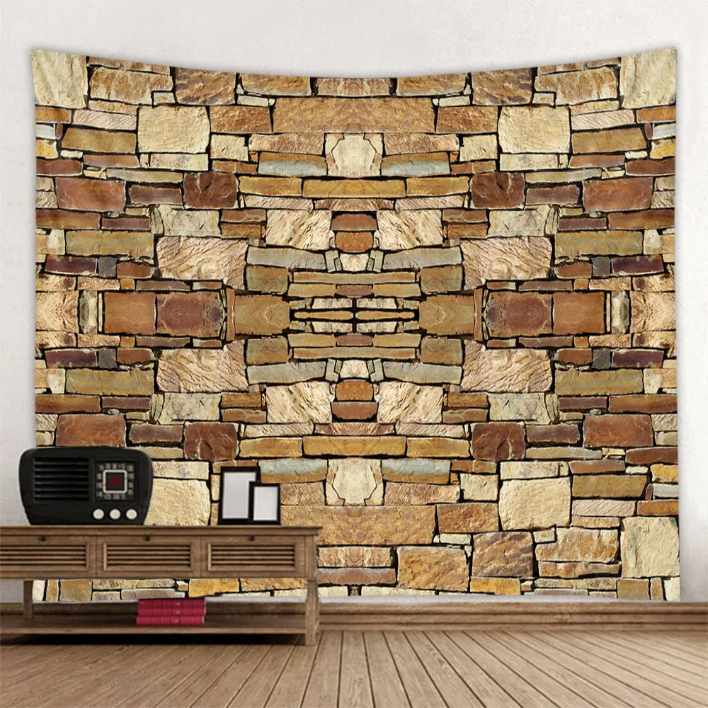 Retro stone wall art tapestry wooden board letter printed wall hanging fabric living room and bedroom aesthetic wall decoration