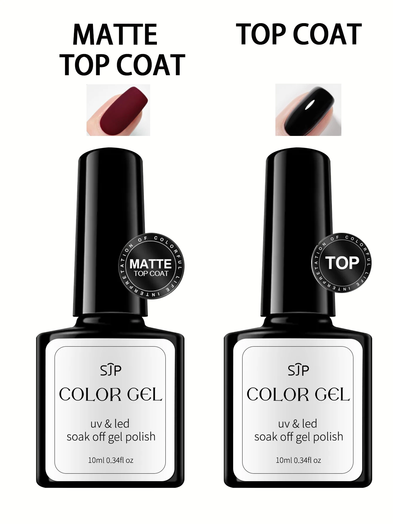 SJP 10ML 베이스 코트&탑 코트, 빌더 젤 및 매트 탑 코트 필요 UV/LED 램프 경화 내구성이 뛰어나고 오래 지속되는 젤 매니큐어