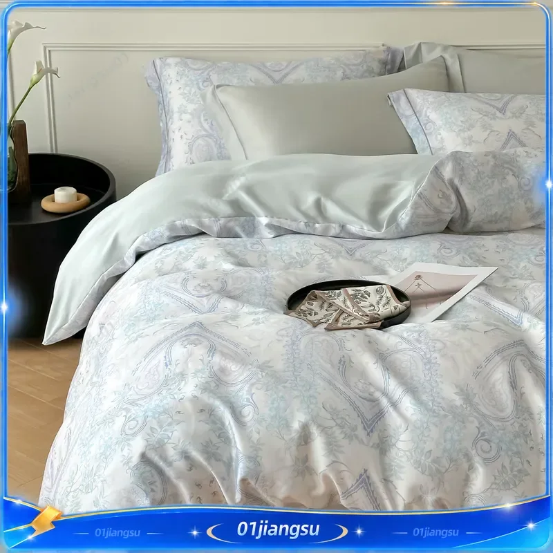 Light Luxury Double Sided Tencel Bedding Set 100% Lyocell Duvet Cover Sheet Pillowcase American Pastoral Style Spring Summer