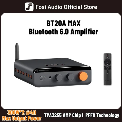 Imagen 1 del producto Amplificador Fosi Audio BT20A MAX Bluetooth 6.0, amplificador estéreo HiFi de 2.1 canales, amplificador de potencia clase D de 300W*2