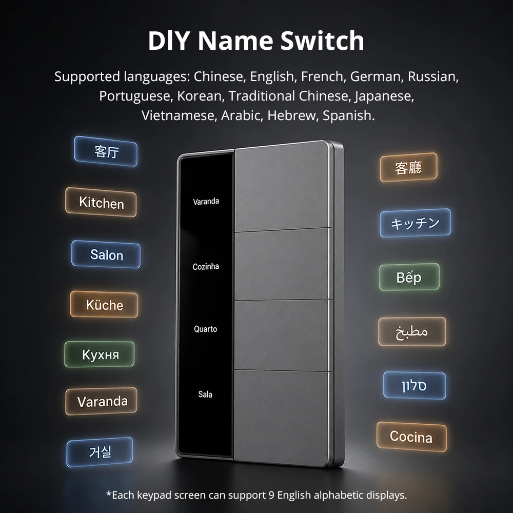 zemismart-zigbee-スマートスイッチ-ディスプレイ画面付き-グレーのプッシュボタン-tuya-ホームアシスタントと連携し、ボタン名をカスタマイズ可能