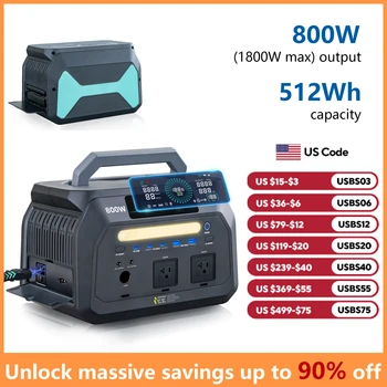 IEE P800 Phttps://chatgpt.com/ortable Power Station, 512Wh LiFePO4 generator,1600W Peak Solar Generators, 800 wat power source,2x800W AC Outlets Lightweight & Quiet Solar Generator for Camping, Home Emergency, RV & Outdoor Travel 1