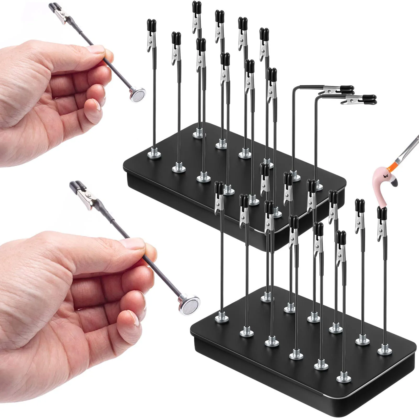 Model Painting Stand Base Holder With 12PCS Magnetic Bendable Alligator Clip Sticks for Airbrush Model Coloring Crafts DIY Tools