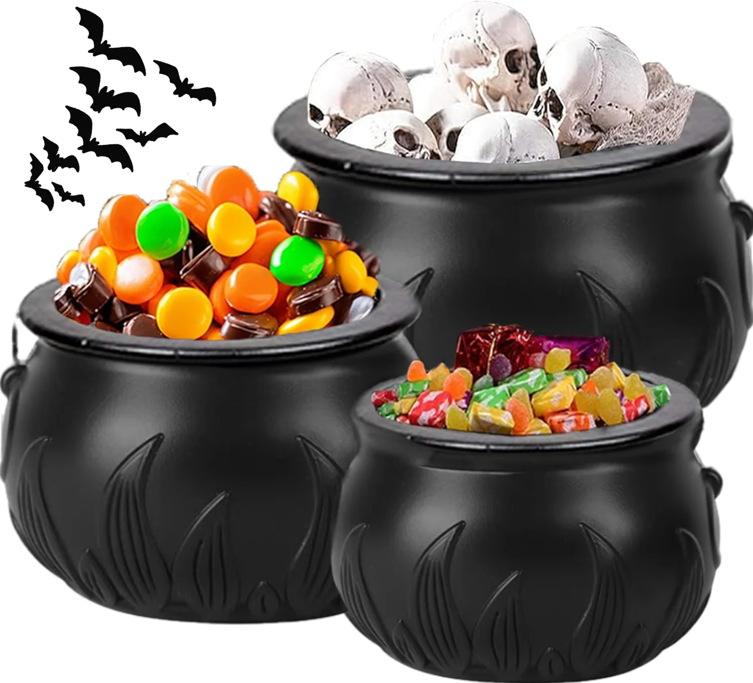 

3pc 13",11",8" set Halloween Black Cauldron Kettle, Halloween Black Plastic Witch Cauldron Kettle, Halloween Party Decorations