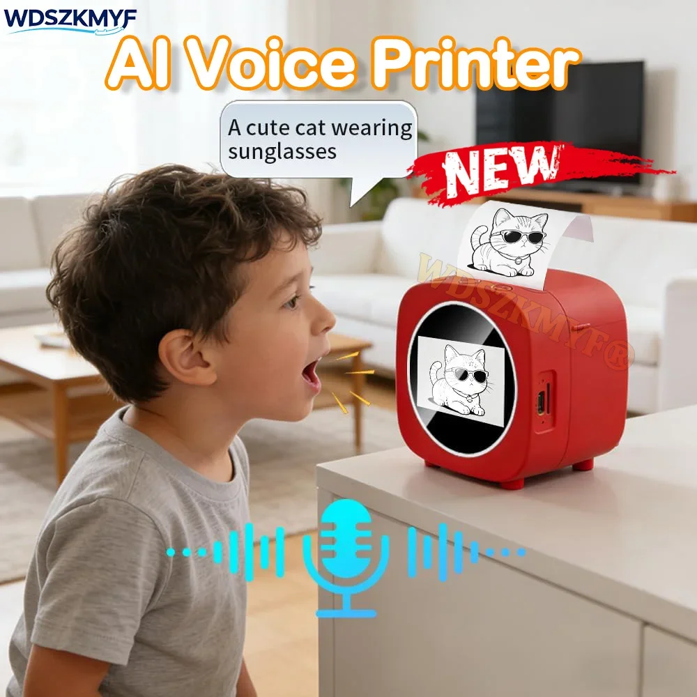 

Новый AI-принтер для стикеров с голосовым управлением для детей, мгновенная термопечать без чернил, генерация изображений по технологии Push-to-Talk