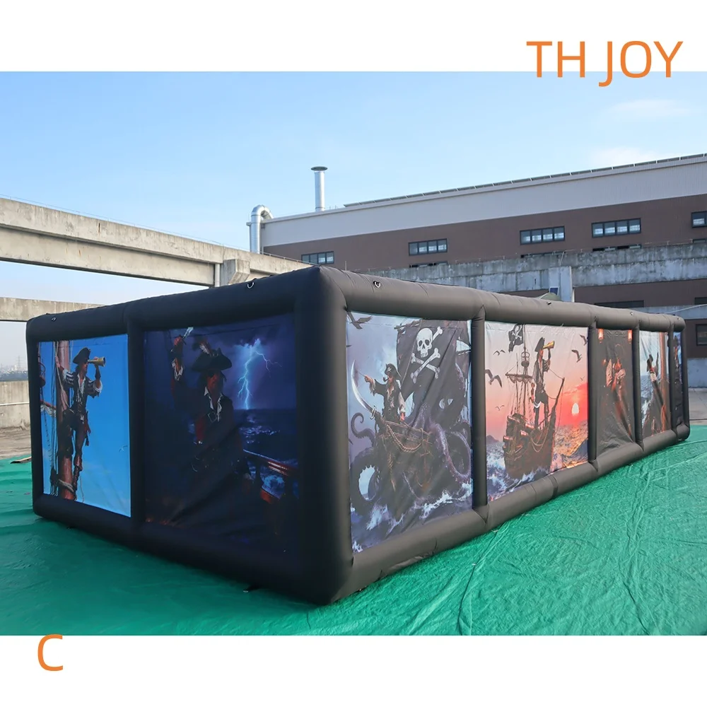Casa embrujada de pirata inflable grande de 9x4m, laberinto de juegos de etiquetas láser inflables con impresión completa a la venta