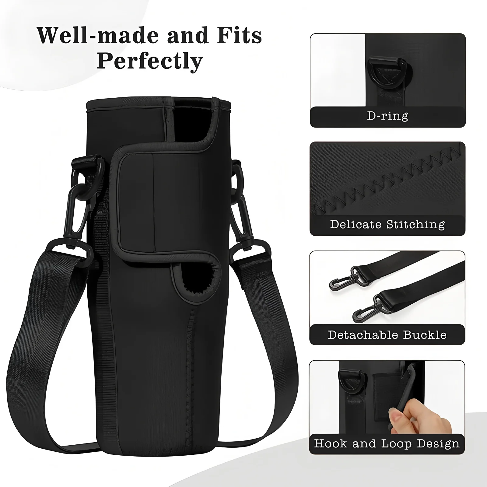 Large 40oz Insulated Leak Proof Water Bottle Carrier Bag Pouch Cover Holder Adjustable Strap for Thermos Outdoor Hiking Gym view 3