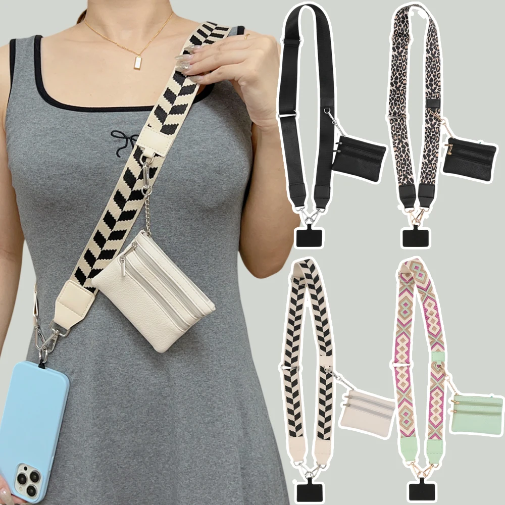 Creative Mobile Phone Strap With Zippered Pouch Multifunction Adjustable Lanyard Anti-drop Crossbody Rope Storage Wallet 2 In 1