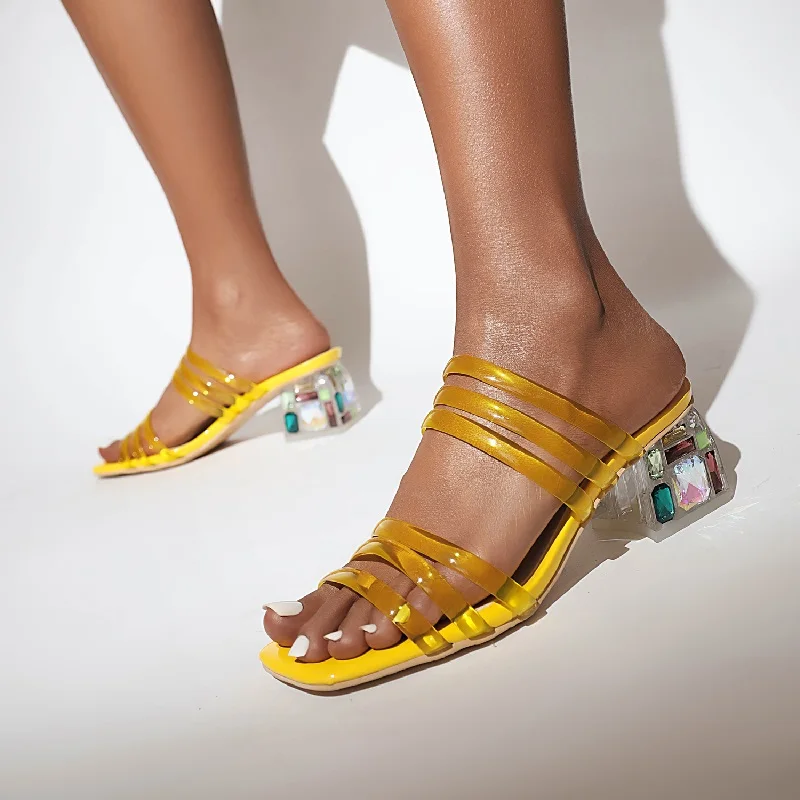 Smirnova 2022 Plus Size 35-48 Nieuwe Vierkante Med Hakken Schoenen Moderne Lakleer Vrouwen Slippers Dames Zomer Eenvoudige slippers