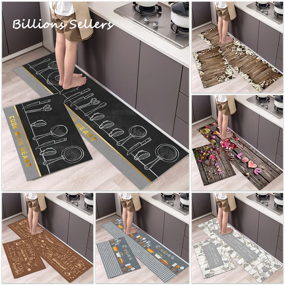 Kitchen Absorbent Mat Non-Skid Waterproof Wipeable Comfort Standing Kitchen Rugs and Mats Wipeable Wash Free Long Strip Carpet