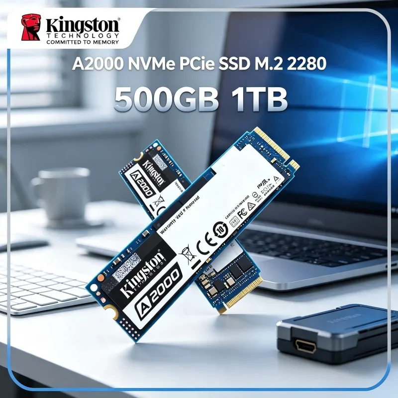 Atualização de Armazenamento Kingston A2000 NVMe PCIe M.2 2280 SSD 250GB 500GB 1TB 3D TLC, Unidade de Estado Sólido Interna para Laptop e PC de Mesa