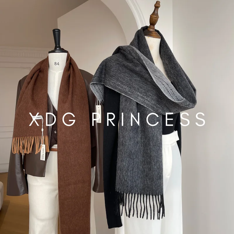 Scarf Pure Australian Wool Double Face Solid Color Warm Comfortable Lightweight Unisex Winter Wrap for Holiday Gift