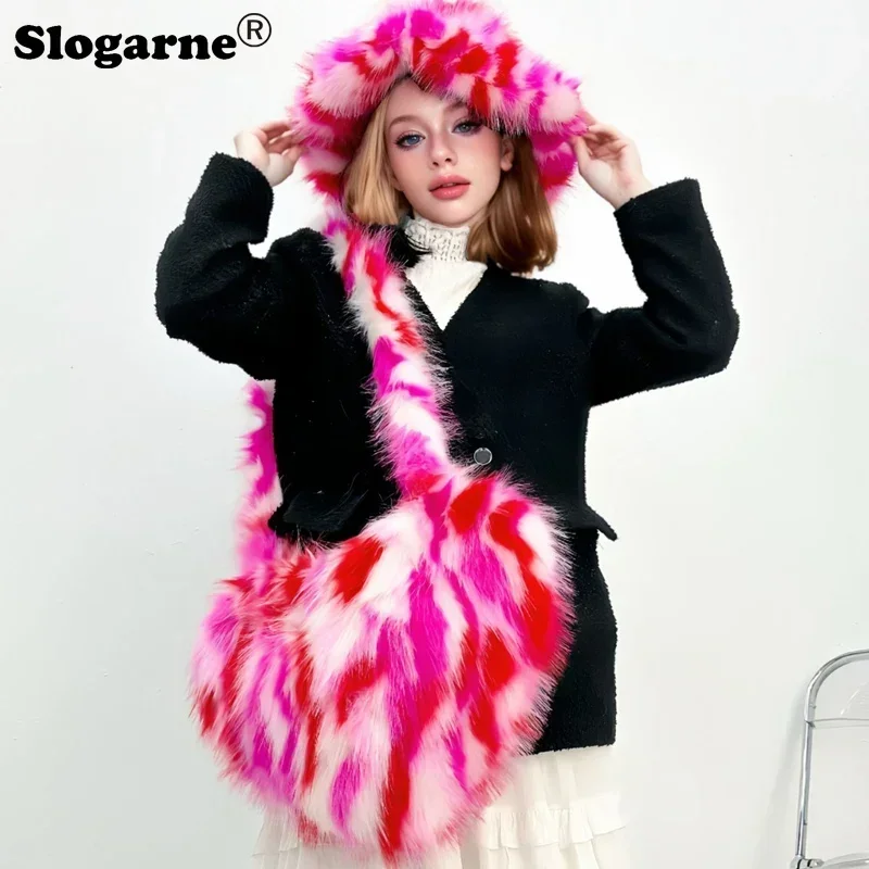 

Женская сумка через плечо из искусственного меха, меховая плюшевая панама, роскошные комплекты, пушистые лыжные шапки, теплые шапки, роскошные пушистые сумки, новинка 2025, меховые костюмы Y2K