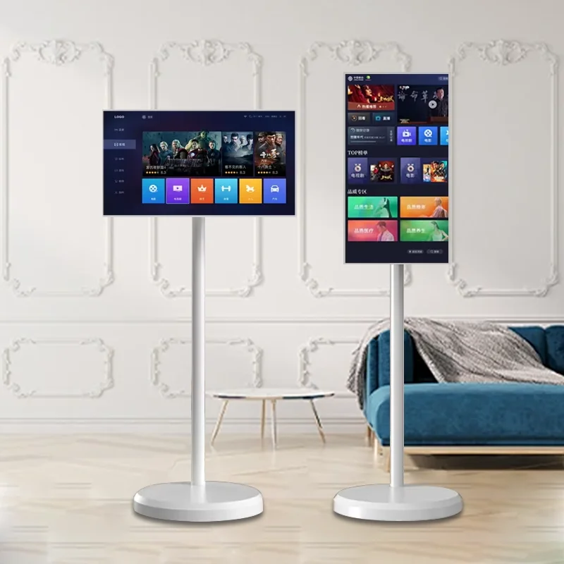 

ТВ Smart 21,5-дюймовый сенсорный экран Подставка для телевизора Мобильный дисплей Большой электронный планшет с колесами Портативный Android-телевизор с камерой